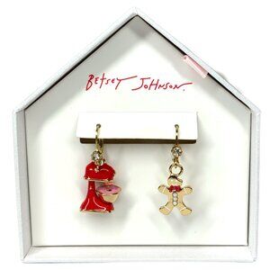 NWT Betsey Johnson Babycakes Gingerbread Man Mixer Mismatch Drop Earrings Gold
